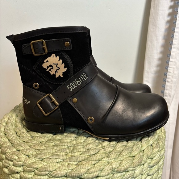 OSSTONE Otto Moto Black Leather/Suede Chukka Retro Boots NWOB - Picture 3 of 8